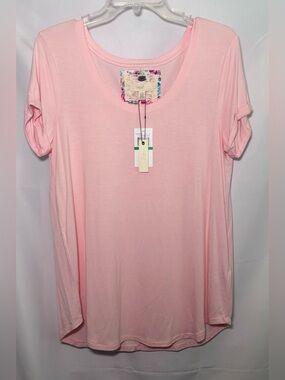 Cupio Blush Stretch Light Pink Short Sleeve Scoop Neck T-shirt Large